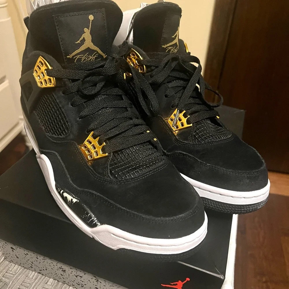 AJ Jordan 4 Royalty Black/Metallic Gold-White Mens Size 12 - Picture 10 of 10